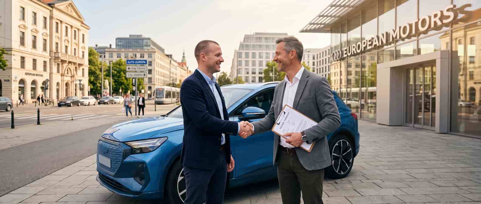 Автомобилен брокер във Варна от SuperHelp поздравява клиент след успешна продажба на кола